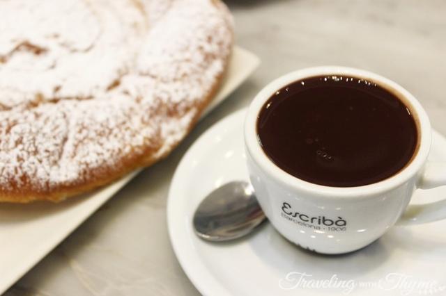 Hot chocolate and ensaimada at Pasteleria Escriba