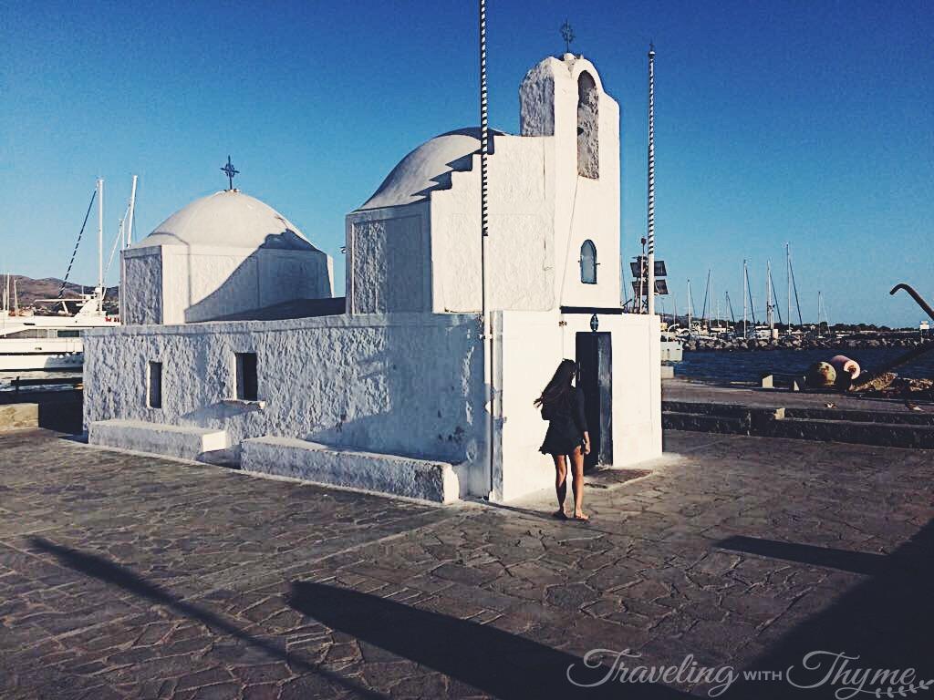 Small White Church Aegina Harbor