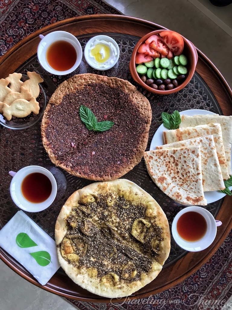 Lebanese breakfast mankousheh zaatar foodie